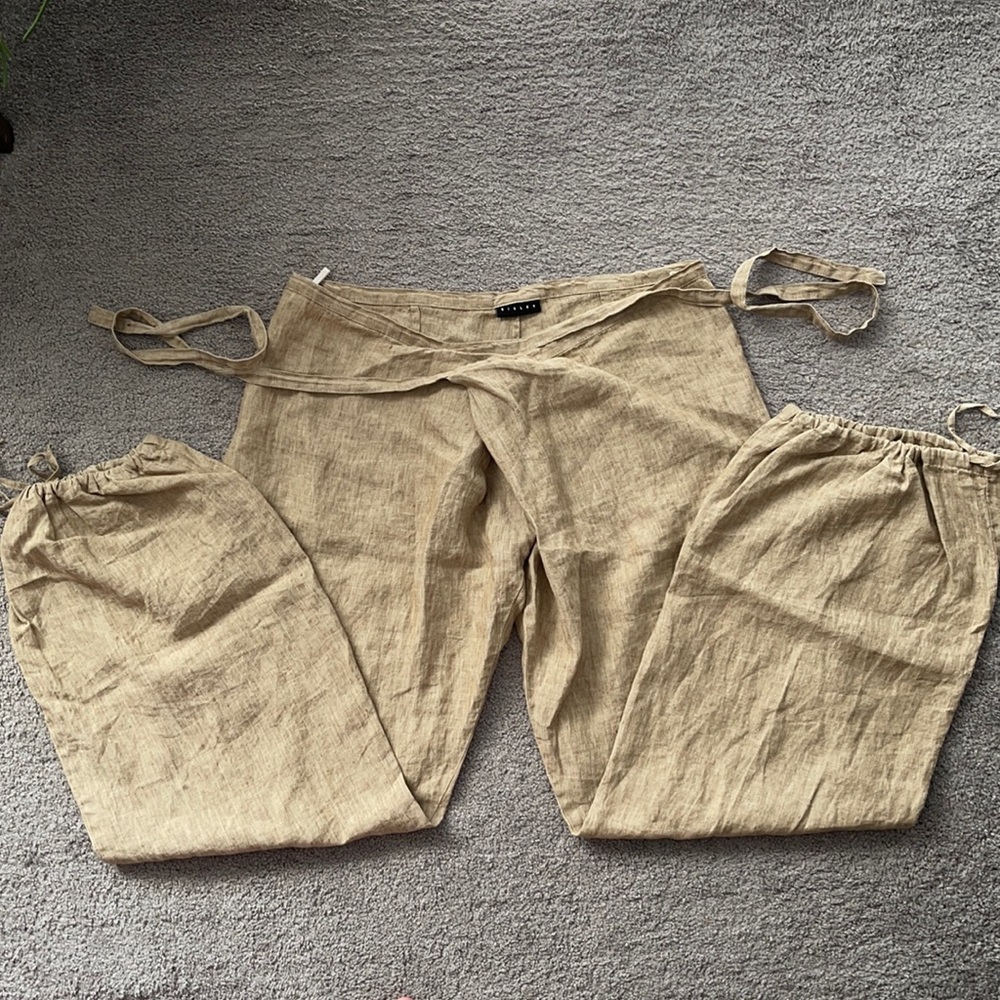 Linen wide leg tie pants